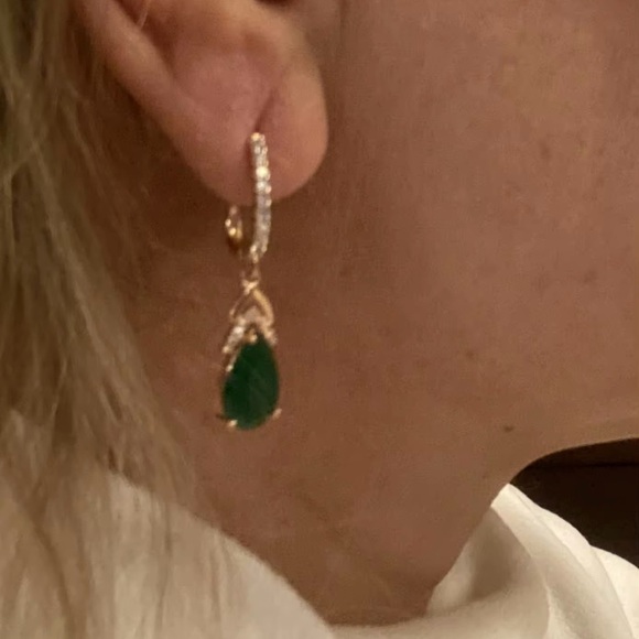 Luxury Elegant Emerald Drop Earrings For Women 585 Rose Gold Color Retro Green - Picture 6 of 6